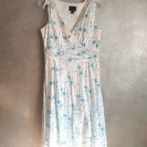 🇺🇲🌼White Cocktail Dress w/Aqua Blue floral Embroidery throughout